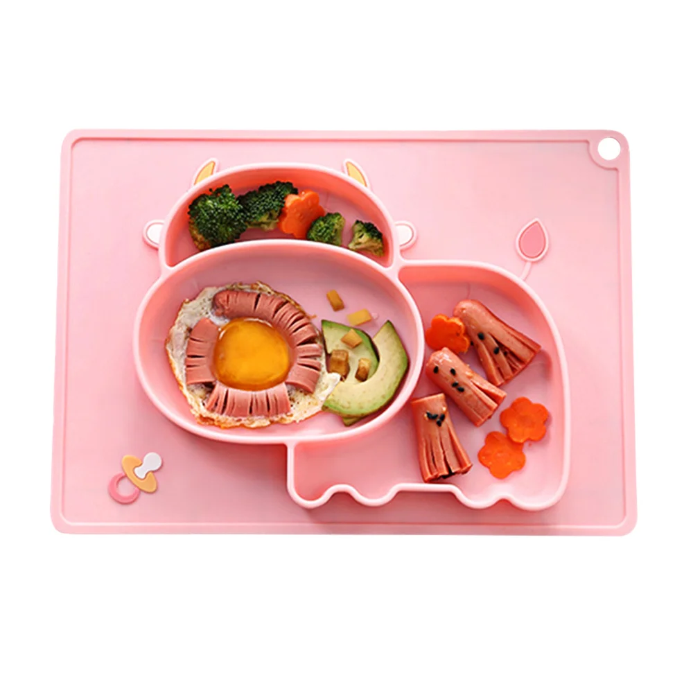 

Hot Sales Solid Feeding Dishes THREE BEAEVERS Silicone Baby Plate 3-Compartment Cartoon Animal Shaped Portable Folding Bowl