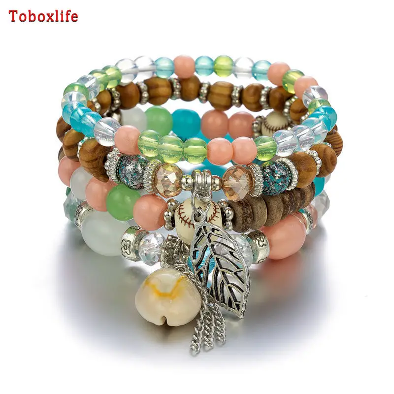 Toboxlife богемные многоуровневые браслеты в виде листьев для женщин Boho бисер
