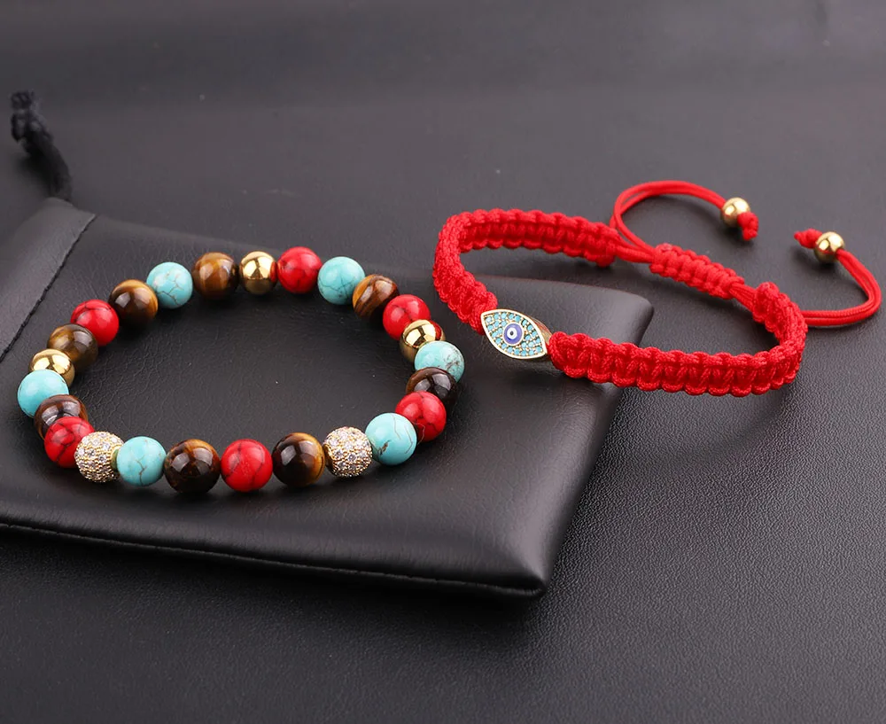 Men Bracelet Set High Quality New Design CZ Pave Eye Charm Natural Stone Bacelet Set For Men Jewelry Gift - Image 4