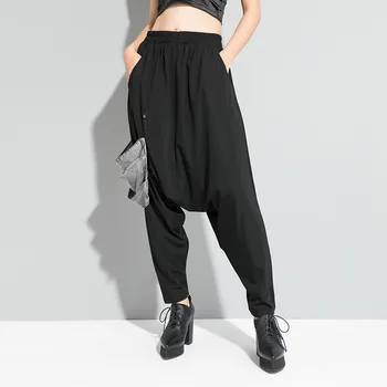 

Cross Pant 2020 Women Elastic High Waist Loose Casual Black Harem Pants Female Japan Streetwear Hip Hop Gothic Trouser Harajuku