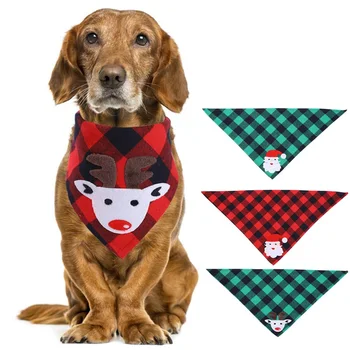 

Dog Bandana Christmas Santa Claus Plaid Pet Scarf Washable Dog Bib For Christmas Dog Cat Pet Costume