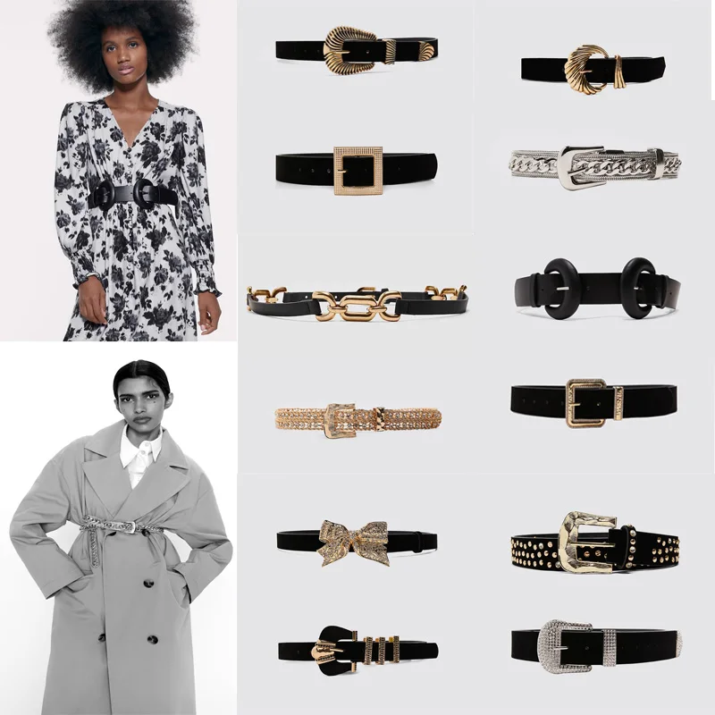 

2020 New Unique Design Vintage ZA Metal Twisted Metal Buckle Belts for Women Accessories Faux Pearl Waist Belts Wholesale