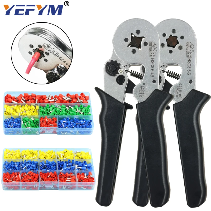 HSC8 6-6/6-4B crimping pliers 0.25-6mm2 23-10AWG for tube terminal brand mini type round nose european plier tools | Инструменты