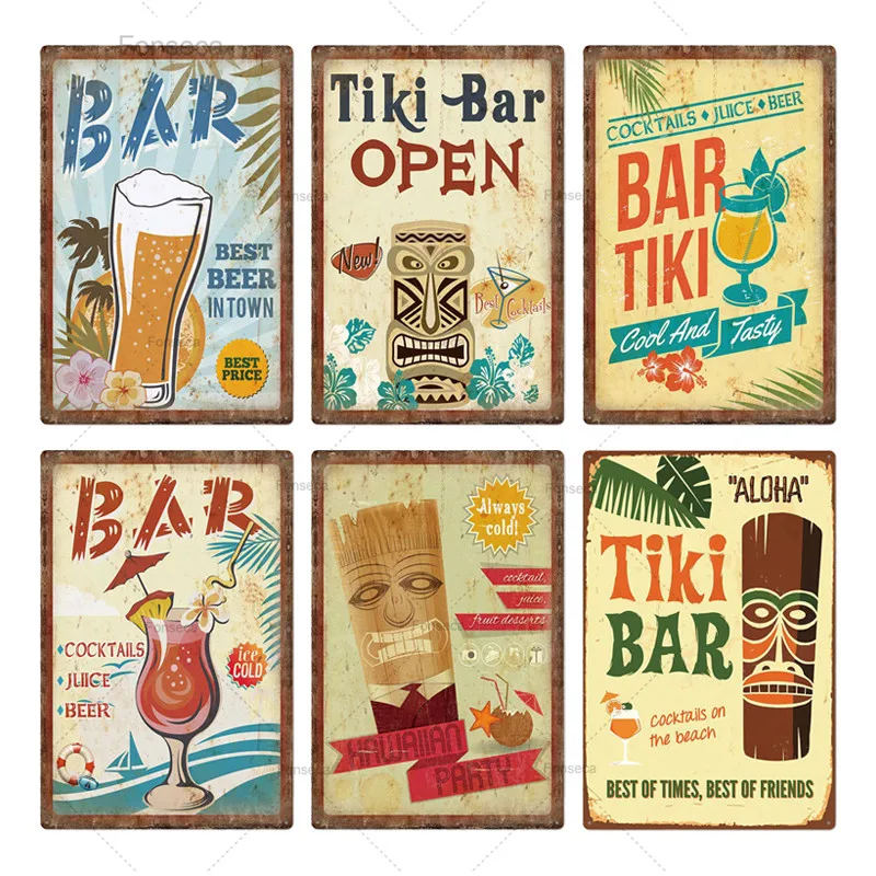 Тики барная палочка Dekor Metall Zeichen налет Sommer Tiki Platte fr Bar Strand Dekorative Eisen maler|Таблички и