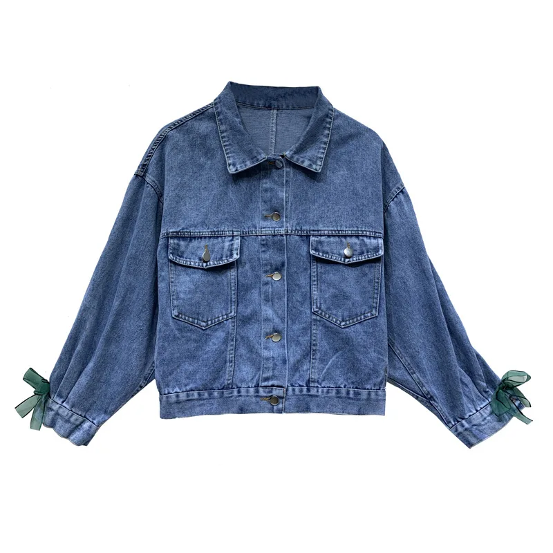 

2019 Fall Jacket New Women Embroidery Short Denim Jacket Women Tide Turn-down Collar Single Breasted Coat Women Jacket