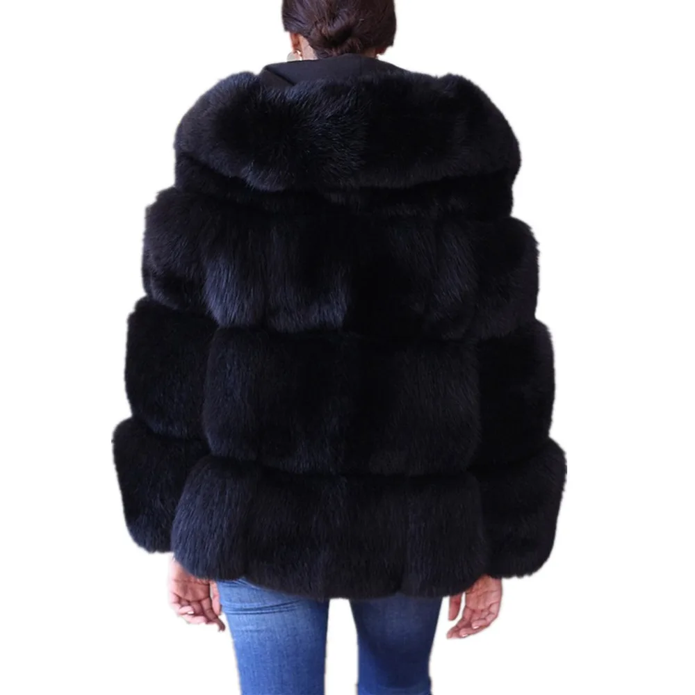 Шубы из искусственного лисьего меха, женская зимняя модная Шуба с длинным рукавом из искусственного меха, женское плотное теплое пальто с капюшоном, Женская куртка из искусственного лисьего меха