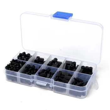 

New 300pcs M3 Nylon Black M-F Hex Spacers Screw Nut Assortment Kit Stand-off Set