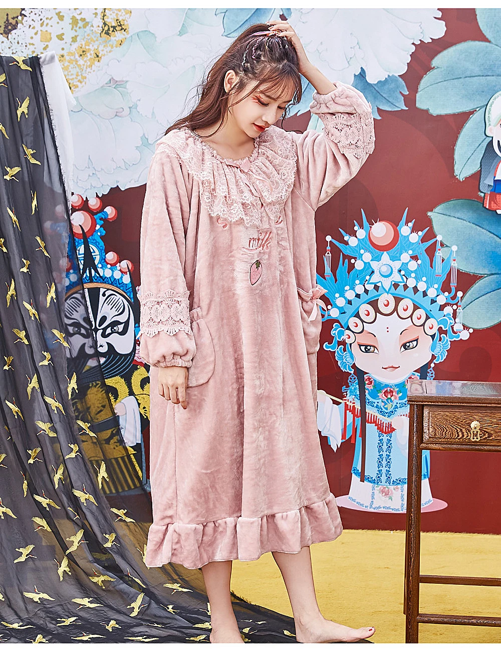 sleepwear nightwear nightdress thick warm winter night dress women dresses large sizes dressing gown sleeping dress Vintage