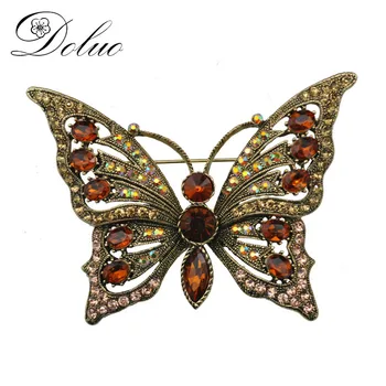 

Doluo 98*73mm Crystal Butterfly Animal Brooch Flash crystal rhinestone Vintage Insect Coat Silk Scarf Jewelry coat accessories