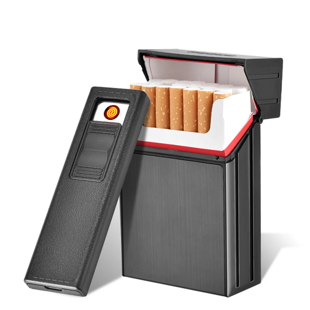 

Cigarette Holder Box with Removable USB Electronic Lighter Flameless Windproof Tobacco Cigarette Case Lighter