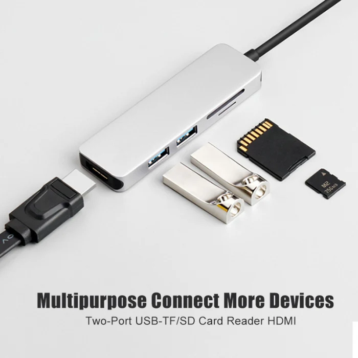 USB-C концентратор HDMI адаптер 5 в 1 донгл usb type-C к HDMI кард-ридер 2 порта NK-Shopping