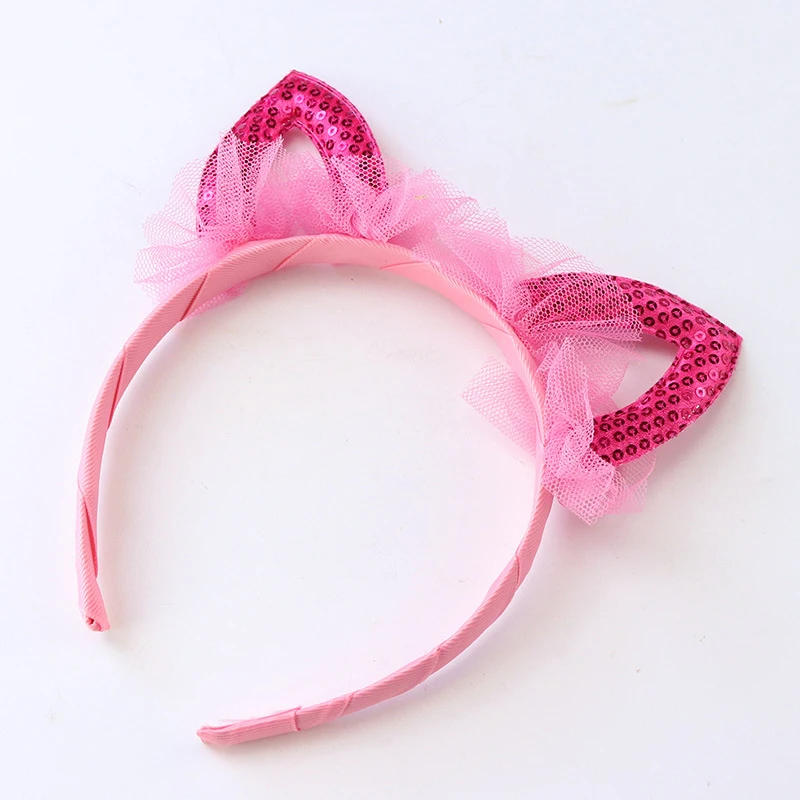 Princess girl lace bezel hairband cat-shaped cute sweet funny hair accessories fashion cartoon headband headwear mesh creative - Цвет: Розово-красный