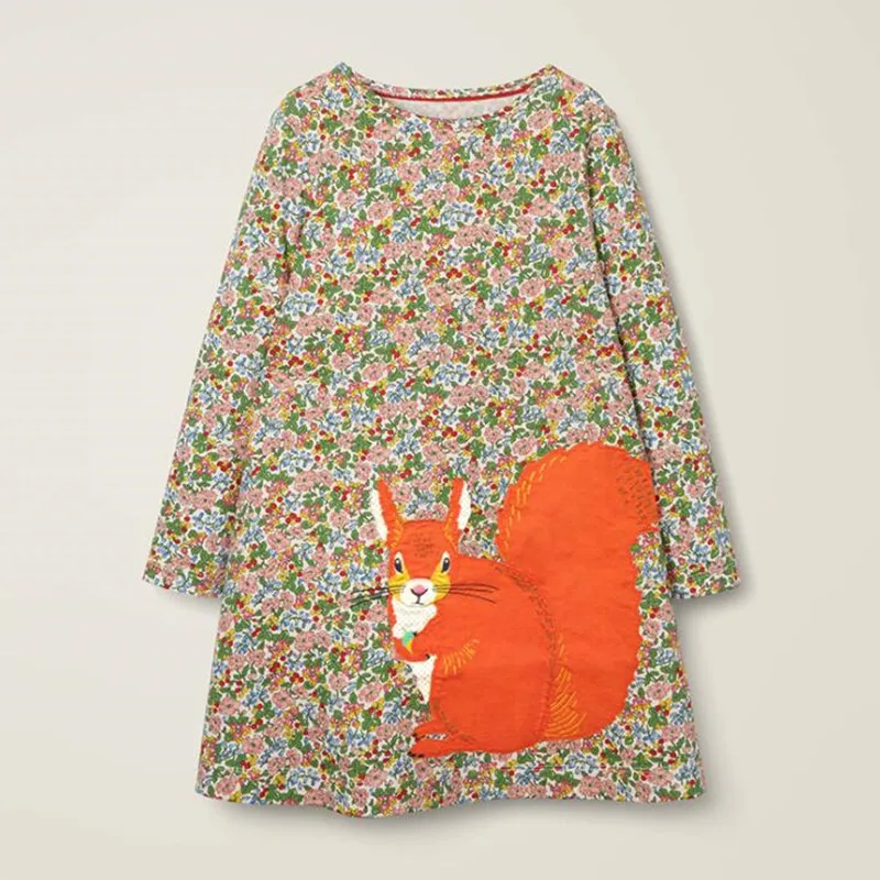 Little maven/Модная брендовая осенняя одежда для маленьких девочек; хлопковые платья для маленьких девочек с аппликацией в виде животных; S0507