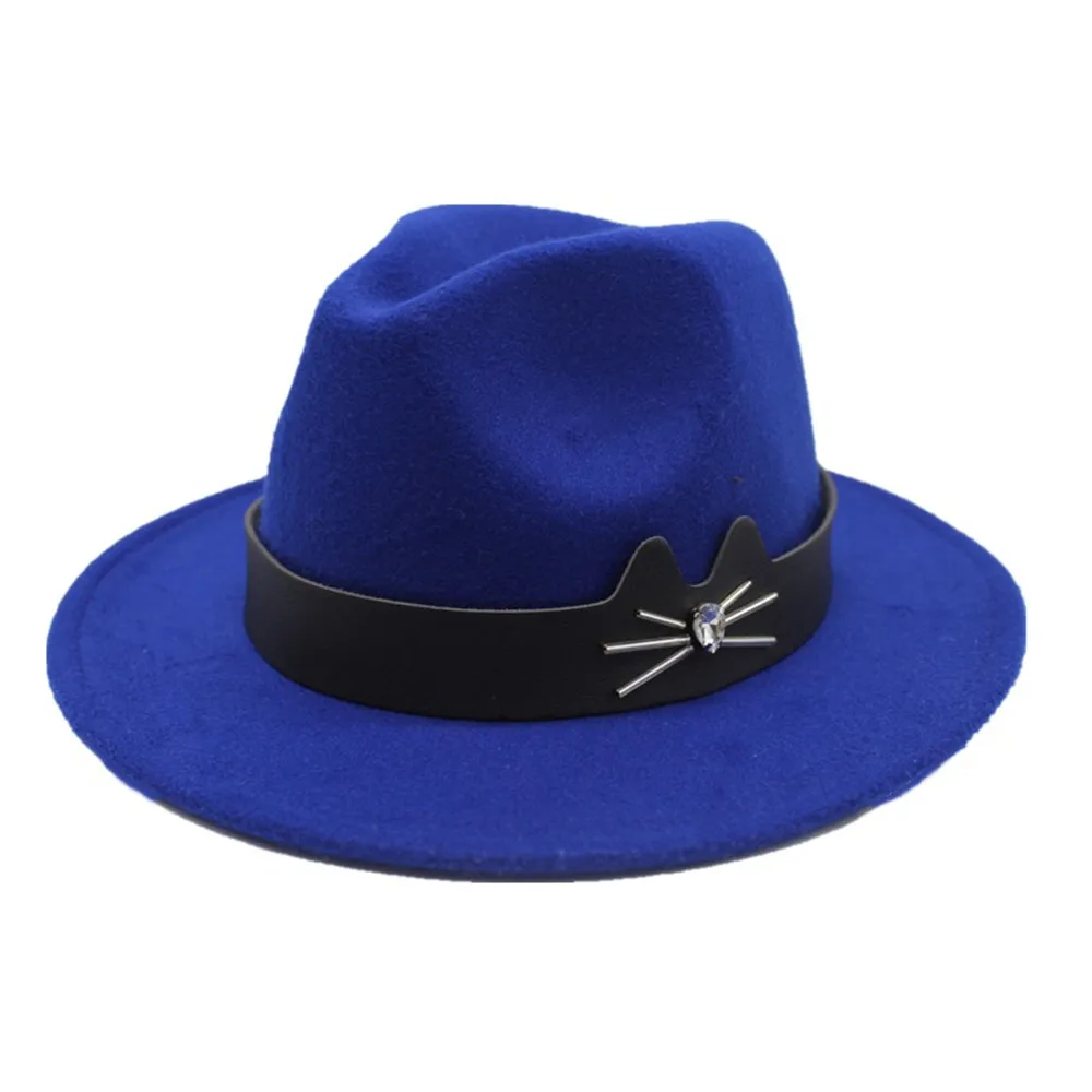 Мужская и Женская шерстяная шляпа Fedora с кожаным поясом поп мягкая фетровая шляпа Панама джазовая, шляпа размер 56-58 см - Цвет: Blue
