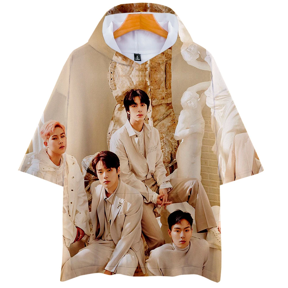 Kpop monsta x tshirt t t-shirts with men's hood will see short sleeve casual woman streetwear clothes new mini fantasy album | Мужская