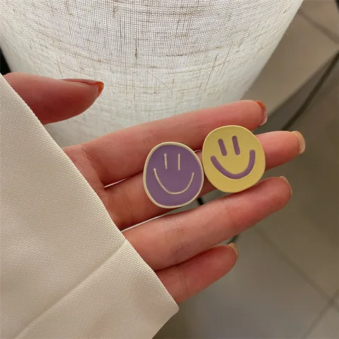 Fashion Smiley Ins Wind Hit Color Earrings  Cool Women Girl Friendship Gifts