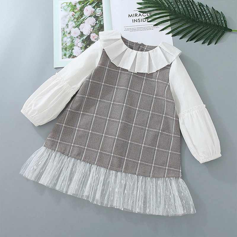 Модное платье для девочек клетчатая дизайнерская повседневная детская одежда милые вечерние платья с длинными рукавами для От 3 до 8 лет