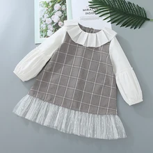 Модное платье для девочек клетчатая дизайнерская повседневная детская одежда милые вечерние платья с длинными рукавами для От 3 до 8 лет