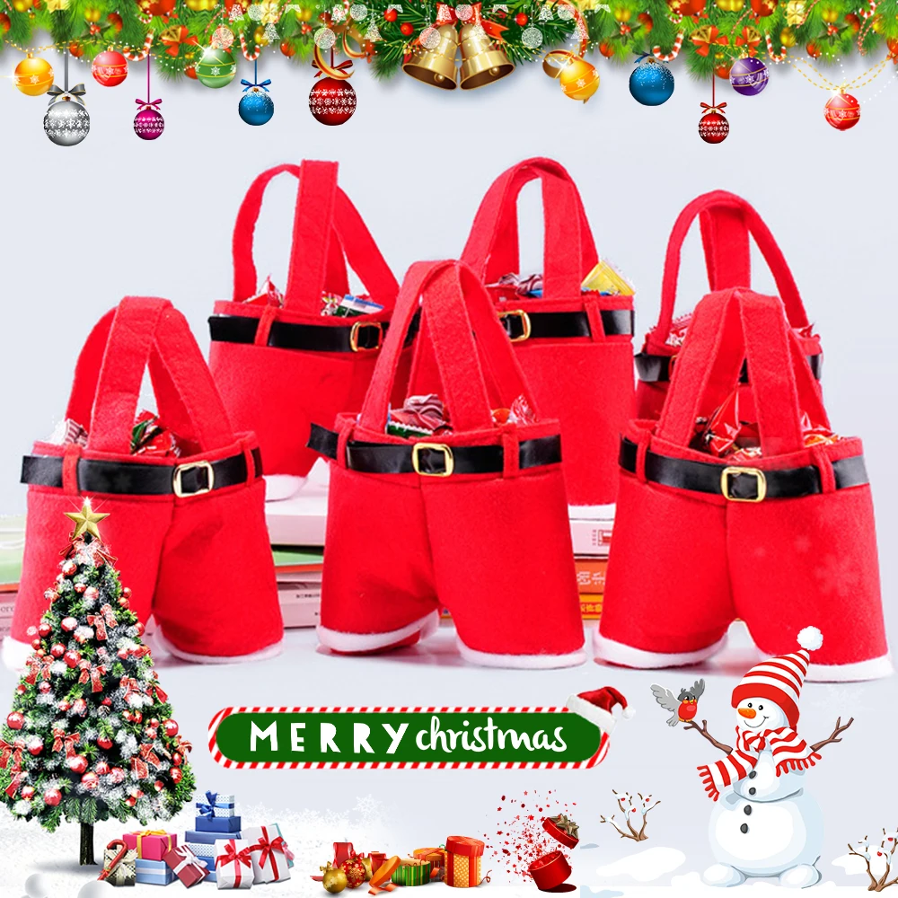 Santa Pants Christmas Candy Bags Wine Stocking Bottle Gift Bag Xmas Decoration 