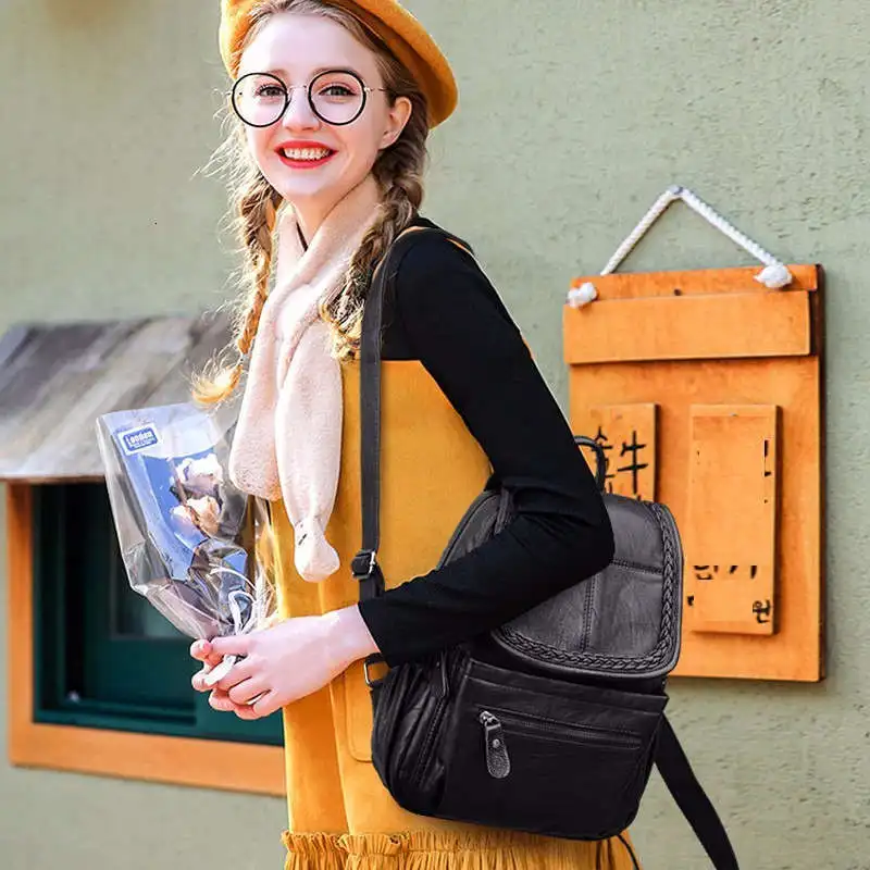 Женские кожаные рюкзаки Mochila Feminina, рюкзаки для девочек в винтажном стиле, однотонные женские роскошные дизайнерские рюкзаки для женщин