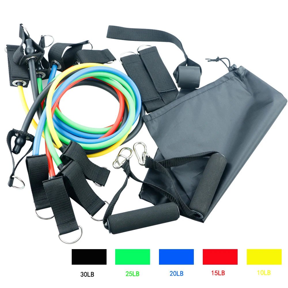 

Fitness Insanity Resistance Band Set 5 Stackable Exercise Bands with Waterproof Carrying Case Door Anchor Attachment Legs Ankle