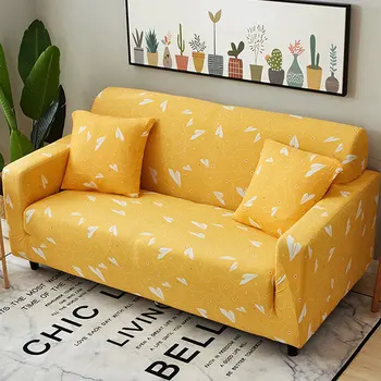 

Simple Cloth Sofa Cover Fresh Paper Airplane Elastic Slipcover Stretch Full-cover Lazy Sofa Cover 1/2/3/4 Seat Bright Yellow