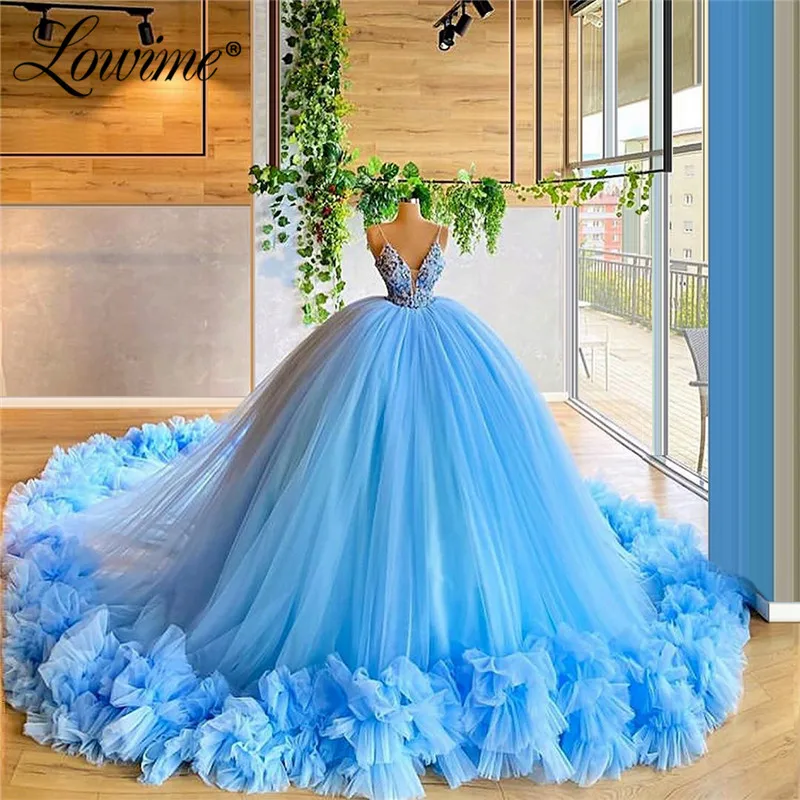 Blue Puffy Prom Dresses Long Ball Gown ...