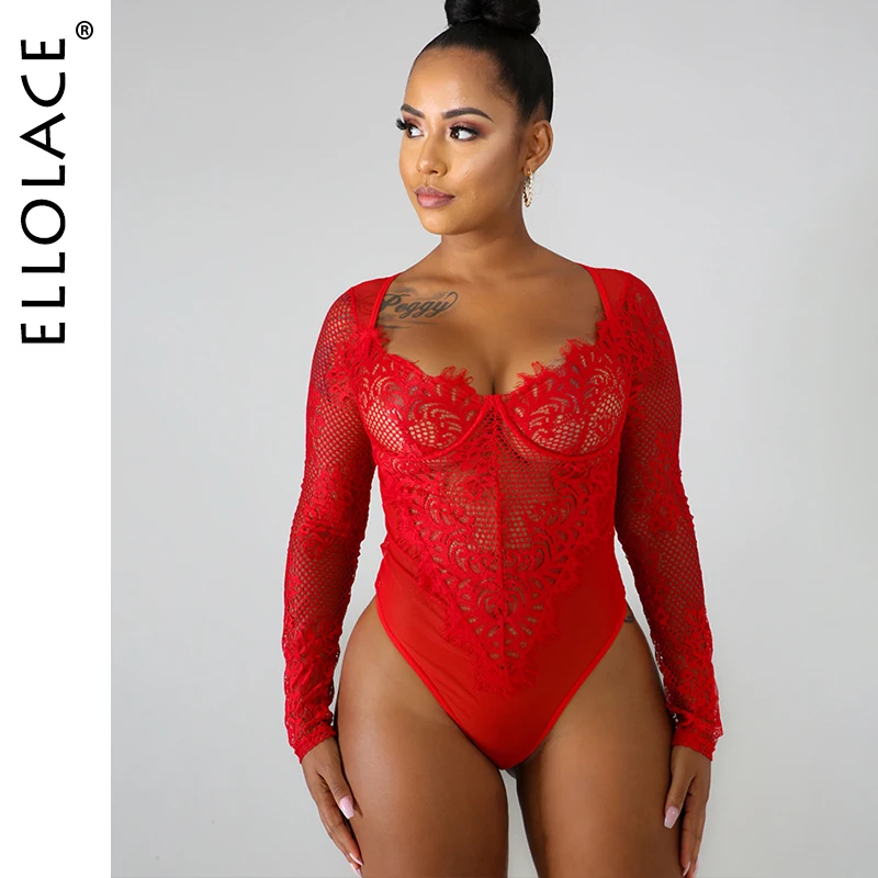 Ellolace Bodysuit Women Long Sleeve See Through Bodycon Rompers Transparent Bodysuits Sexy Body suit Women's Jumpsuit Lace Body Ellolace Bodysuit Women Long Sleeve See Through Bodycon Rompers Transparent Bodysuits Sexy Body suit Women's Jumpsuit Lace Body