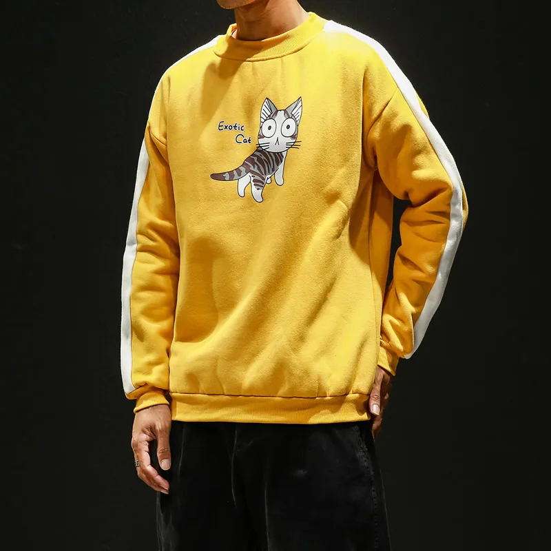 

Dropshipping Autumn Men Solid Cat Long Sleeve Hoodies 2019 Mens O-Neck Cotton Sweatshirt Casual Slim Fit Male Pullover