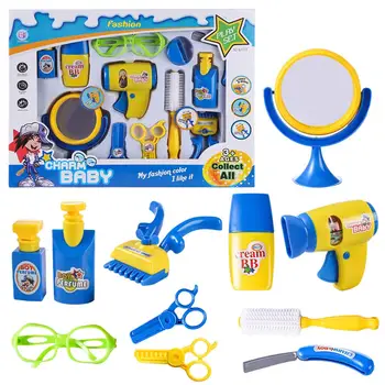

12 Pcs Pretend & Play Emulational Toy Kit Electric Hair Dryer Barber Tools with Sound and Light for Children