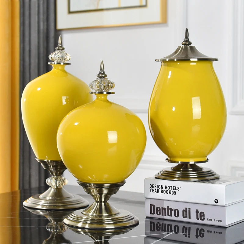 

Nordic Simple Matt Yellow Ceramic Figurines for Home Decoration Accessories Party Crafts Wedding Porcelain Ornaments