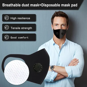 

Two Air Valves Ventiles Protection Face Mask PM2.5 Filter Anti Dust Fog Respirator Face Masks Washable reused Ventilator Mask