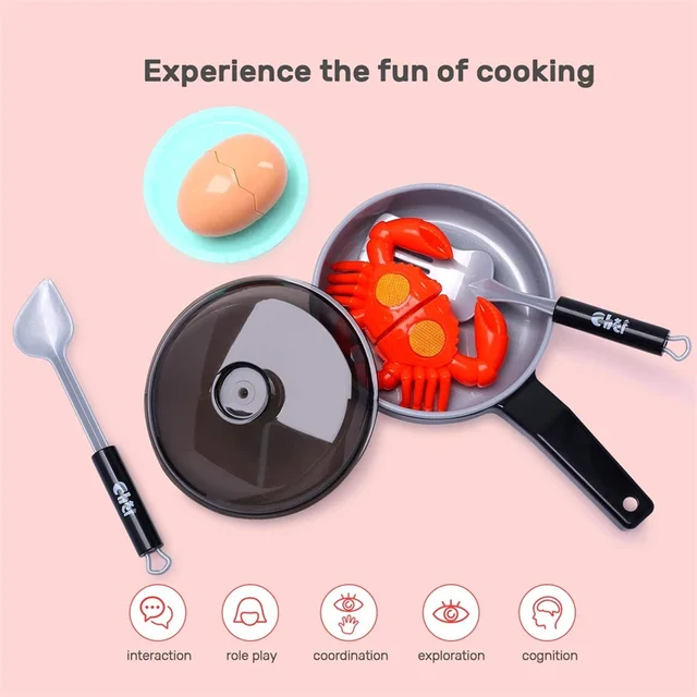 Cute Stone Kids Kitchen Pretend Play Toys,Play Cooking Set, Cookware Pots  and Pans Playset, Peeling and Cutting Play Food Toys, Cooking Utensils