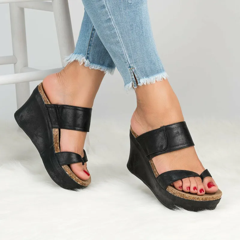 Europe Summer Women Slippers Wedges Flip Flops Slippers High-heel Platform Shoes Woman Fashion Plus Size 35-43 Ladies Shoes