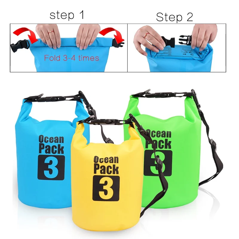 

2L 3L 5L PVC Waterproof Bags Dry Bag Water Resistant Camping Swimming Storage Bag Upstream Pouch for Cano Kayak Rafting GMT601