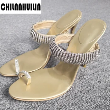 

brand summer shoes women sandals stiletto high heels sexy open toe slip-on gold sandals female high heel slippers shoes pumps