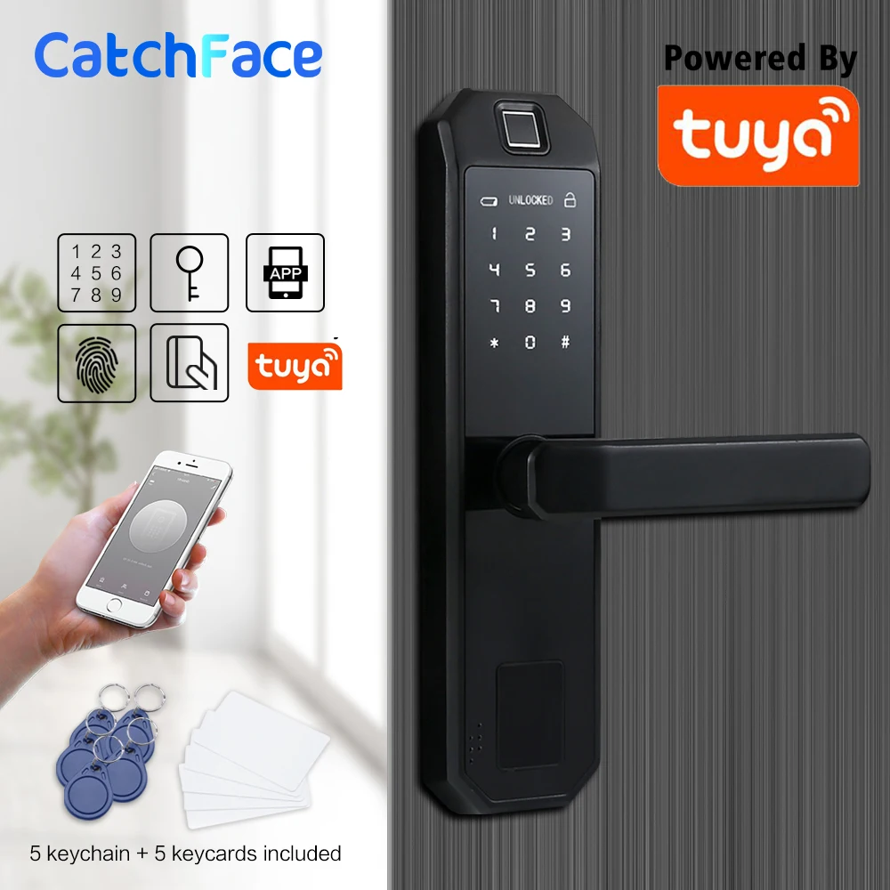 Support Left/Right Opening 4 in 1 Fingerprint/Card/Password/Key Anti-theft Door Lock Touch Digital Electronic Door Lock Fingerprint Smart Door Lock 