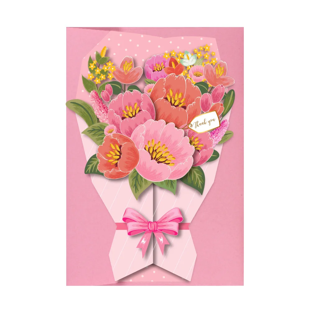 Bouquet Greeting Card Sunflower Tulip Paper Flowers Bloom for Mothers Day Birthday Anniversary Wedding Greeting