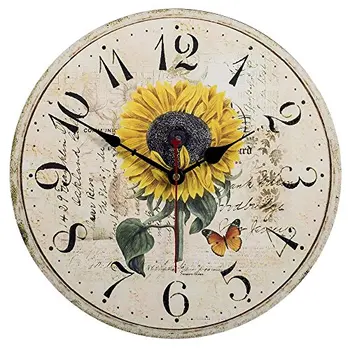 

34cm Quartz Silent Retro Wooden Flower Wall Clock Large Vintage Rustic Shabby Colorful Non -Ticking Decorative Kitchen Bedroom