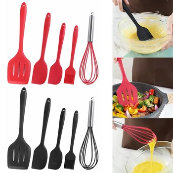 

5 Pcs/Set Red/black Silicone Cooking Tool Sets Spatula Oil Brush Kitchen Tools Utensils Utensils with Box Non-stick Pan