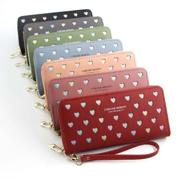 

Women Wallets Long Women Purses Wallet Zipper Hollow Love Type Coin Purse Clutch 7 Color Multilayer Soft Wallets Girl Gifts