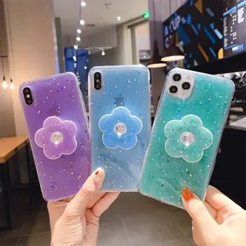 

New Floral Glitter Phone Case For iphone 11 case 11 Pro 6s 7 8Plus X XR XSMax Bling Star Sequin Holder Soft Cover Sparkle Coque