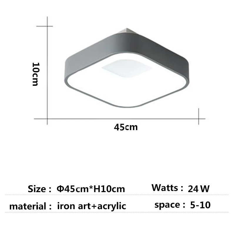Современный потолочный светильник для спальни, декоративный Железный светодиодный потолочный светильник для коридора/столовой, винтажный потолочный светильник s - Цвет корпуса: square 45cm   grey