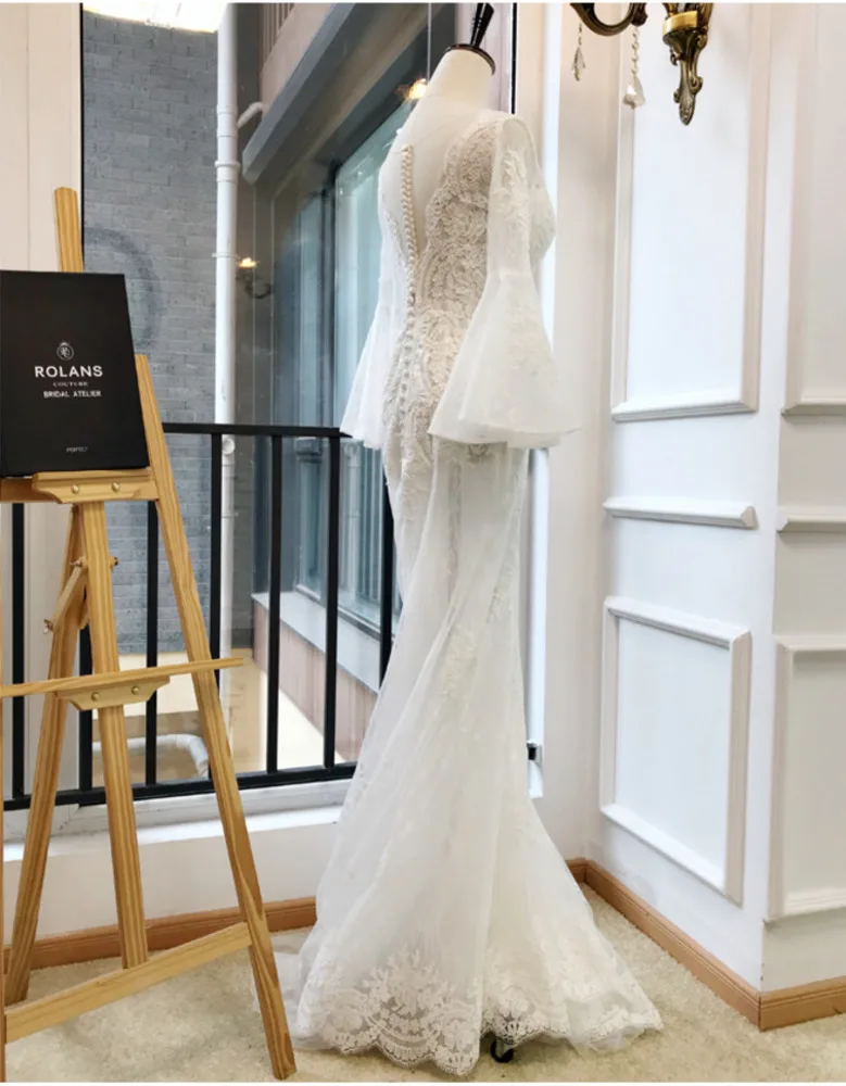 BacklakeGirls новейший белый кружевной сексуальный v-образный вырез Русалка Boho свадебный наряд сплит-шарнир со шлейфом Vestido De Noiva Boho
