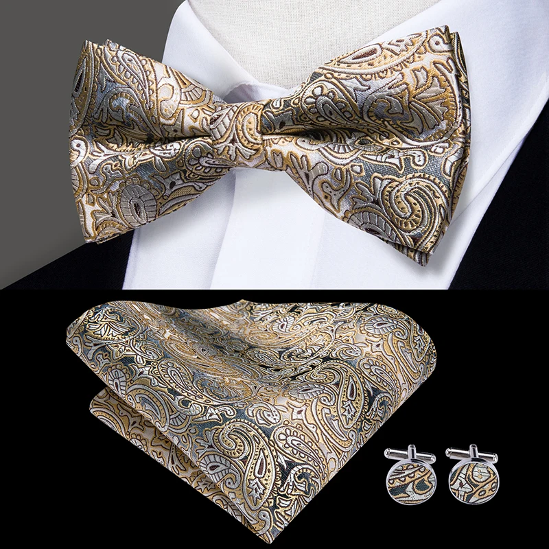 LH-501 Hi-Tie Шелковый мужской галстук-бабочка для мужчин Классический Пейсли Свадебная вечеринка галстук-бабочка платок запонки набор золотой галстук-бабочка