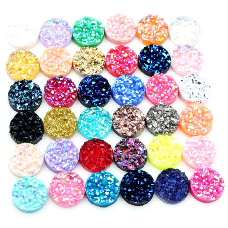 

New Fashion 40pcs 8mm 10mm 12mm Mix AB Colors Natural ore Style Flat back Resin Cabochons For Bracelet Earrings accessories