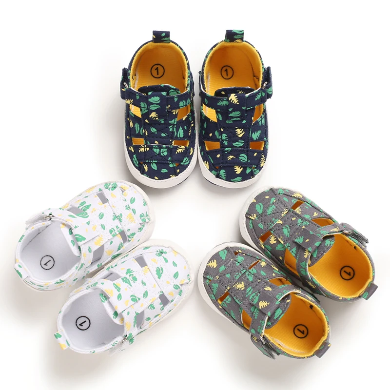 2021 NEW 0-18Months Kids Newborn Baby Boys Fashion Summer Soft Crib Shoes First Walker Anti Slip Sandals Shoes Soft Sole