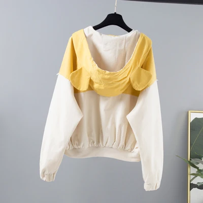 yellow Harajuku лоскутное большой карман баскетбольная куртка с капюшоном женский стиль сафари с длинным рукавом базовое пальто короткая ветрозащитная куртка Mujer - Цвет: yellow