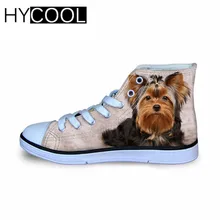 HYCOOL/милая детская парусиновая обувь с принтом йоркширского терьера; обувь на плоской подошве; удобная обувь на плоской подошве со шнуровкой для девочек и мальчиков; модные детские кроссовки;