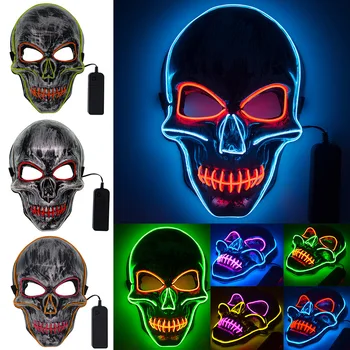 

New Unisex Halloween Light Up LED Mask Cosplay Scary Death Skull EL Wire Neon Fluorescent Festival Party Costume Decoration D30